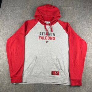 Atlanta Falcons NFL Team Apparel Raglan Hoodie Red Gray Mens 2XL XXL Pullover